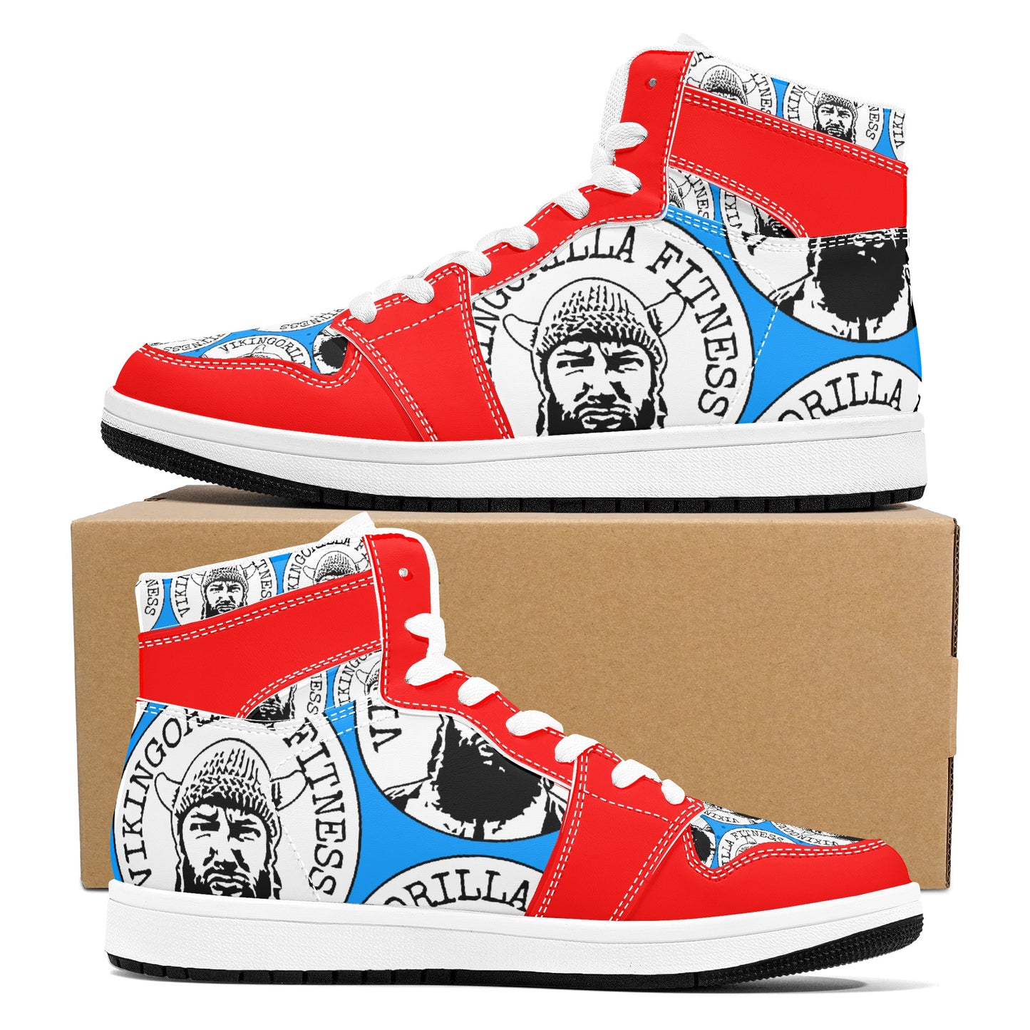 Shoes Mens High Top Leather Sneakers *RED and BLUE*