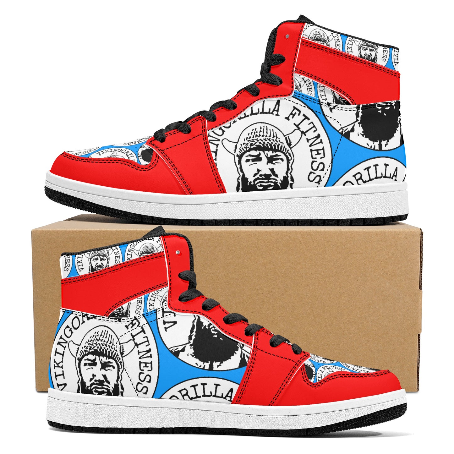 Shoes Mens High Top Leather Sneakers *RED and BLUE*